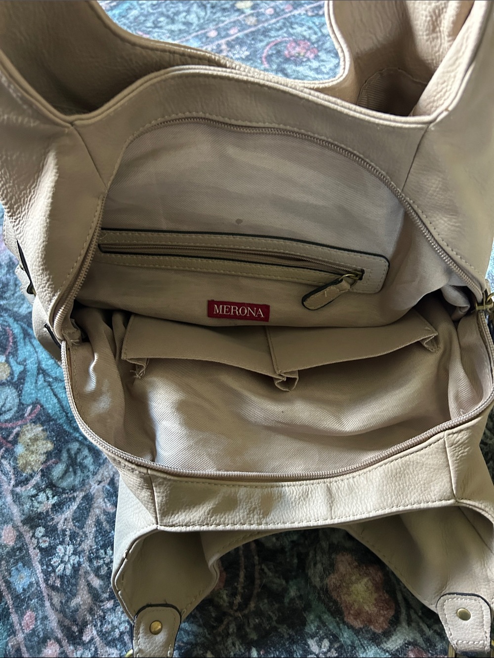 Y2K Merona Taupe Shoulder Hobo Bag with Buckle Accents - Picture 4 of 7